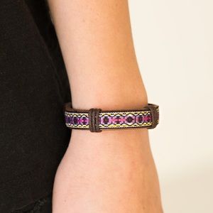 Brown Cord Bracelet with Pink Yellow and White Textile Pattern NWT